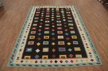 Black Geometric Kilim Oriental Area Rug 8x11