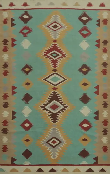 Turquoise Kilim Wool Oriental Area Rug 7x10