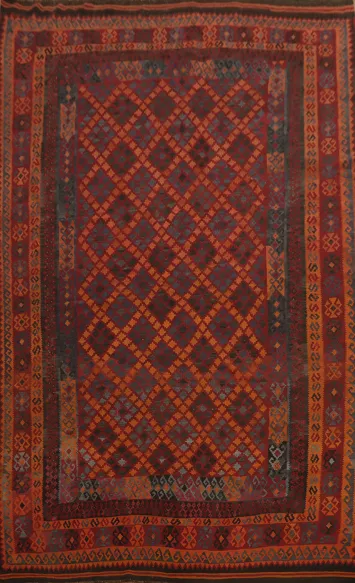 Trellis Wool Kilim Vegetable Dye Area Rug 9x14