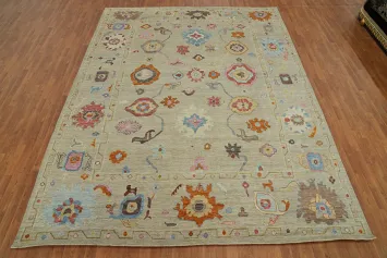 Vegetable Dye Wool Oushak Turkish Area Rug 9x12