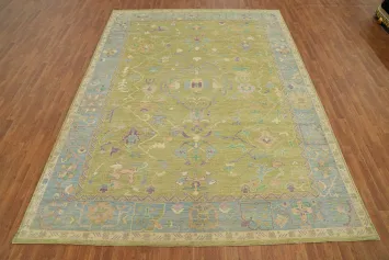 Vegetable Dye Green Oushak Turkish Area Rug 9x12