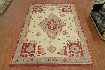 Geometric Wool Oushak Vegetable Dye Large Rug 12x17
