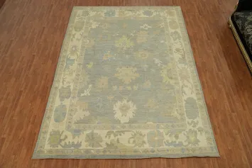 Handmade Gray Oushak Vegetable Dye Large Rug 10x14
