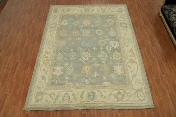 Vegetable Dye Gray Oushak Turkish Large Rug 10x14