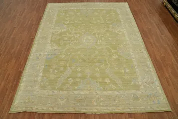 Vegetable Dye Green Oushak Turkish Area Rug 9x12
