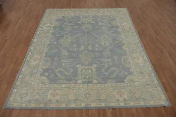 Vegetable Dye Blue Wool Oushak Turkish Area Rug 8x10