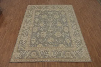 All-Over Gray Floral Oushak Vegetable Dye Large Rug 10x14