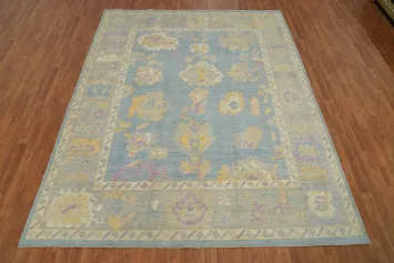 Vegetable Dye Blue Oushak Turkish Area Rug 8x10