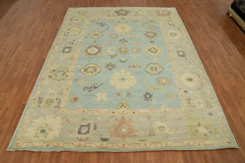 Vegetable Dye Blue Oushak Turkish Area Rug 9x12