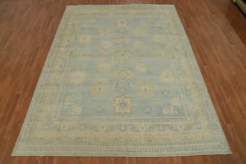 Vegetable Dye Blue Oushak Turkish Area Rug 8x11