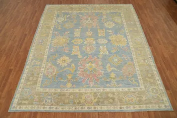 Vegetable Dye Blue Oushak Turkish Area Rug 8x10