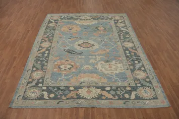 Vegetable Dye Blue Oushak Turkish Area Rug 8x10