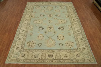 Light Blue Floral Oushak Vegetable Dye Area Rug 9x12