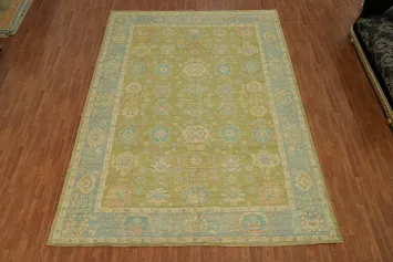 Vegetable Dye Green Oushak Turkish Large Rug 10x14