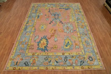 Vegetable Dye Pink Oushak Turkish Area Rug 9x12