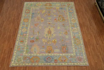 Purple Wool Floral Oushak Vegetable Dye Area Rug 9x12