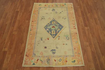 Vegetable Dye Wool Oushak Turkish Rug 3x5