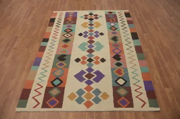 All-Over Wool Geometric Kilim Oriental Rug 5x7