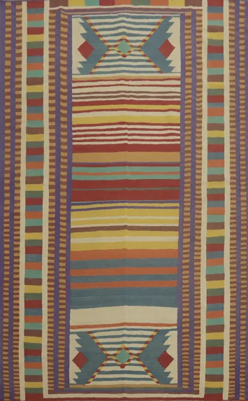 Striped Wool Kilim Oriental Area Rug 7x10