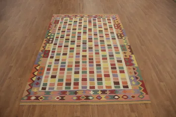 Checkered Wool Kilim Oriental Area Rug 7x10
