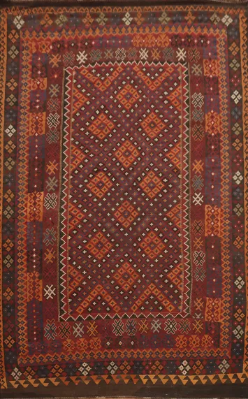 Geometric Kilim Vegetable Dye Wool Area Rug 9x13