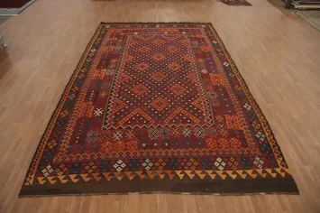 Geometric Kilim Vegetable Dye Wool Area Rug 9x13