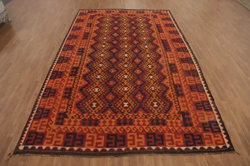 Geometric Kilim Vegetable Dye Wool Area Rug 9x14