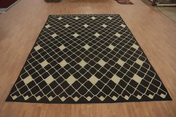 All-Over Black Trellis Kilim Oriental Area Rug 10x13