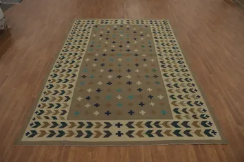 Brown Wool Tribal Kilim Oriental Area Rug 8x12