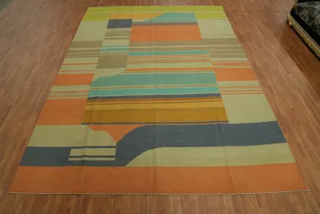 Vegetable Dye Wool Kilim Modern Large Rug 10x14