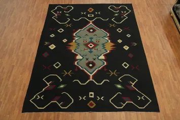 Black Geometric Kilim Oriental Area Rug 10x13
