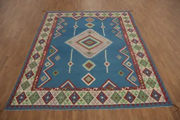 Blue Geometric Kilim Oriental Area Rug 8x10