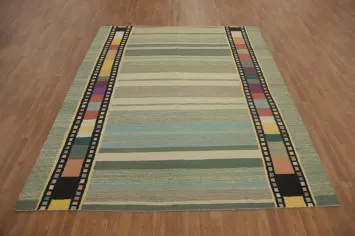 Striped Wool Kilim Vegetable Dye Area Rug 8x10