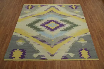 Geometric Kilim Vegetable Dye Square Rug 8x8