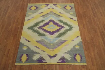 Geometric Wool Kilim Vegetable Dye Rug 5x7