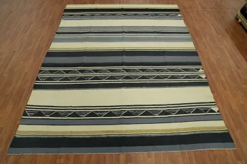 Striped Kilim Vegetable Dye Area Rug 9x12