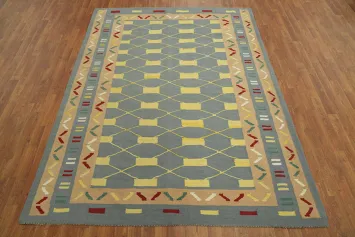 Gray Wool Trellis Kilim Oriental Area Rug 6x8