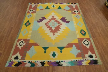 Geometric Kilim Vegetable Dye Area Rug 8x10