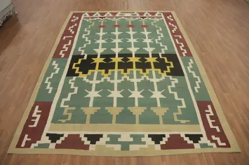 Green Geometric Kilim Oriental Area Rug 9x12