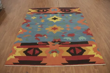 Flat Weave Blue Kilim Oriental Area Rug 8x10