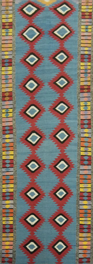 Blue Geometric Kilim Oriental Runner Rug 5x16