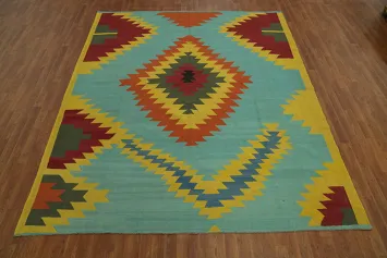 Light Blue Geometric Kilim Oriental Area Rug 8x10