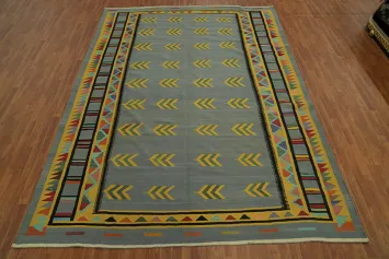 Gray Geometric Kilim Oriental Area Rug 9x12