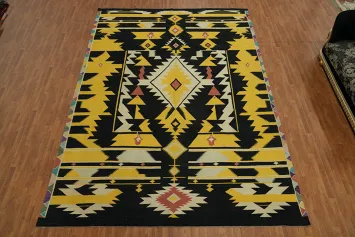 Black & Yellow Kilim Vegetable Dye Large Rug 11x15