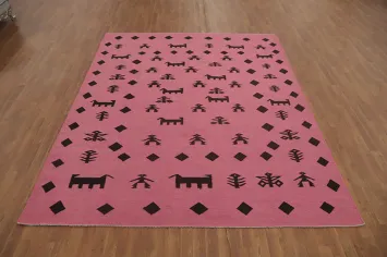 Tribal Pink Wool Kilim Vegetable Dye Area Rug 8x10