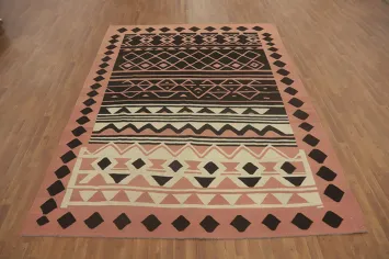 Pink & Black Geometric Kilim Area Rug 8x11