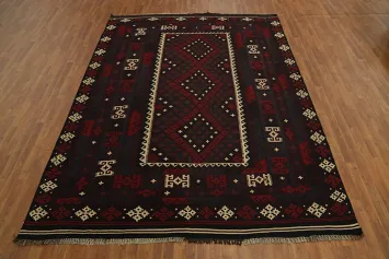 Geometric Red Kilim Vegetable Dye Area Rug 8x11