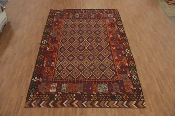 Trellis Wool Kilim Vegetable Dye Large Rug 10x15