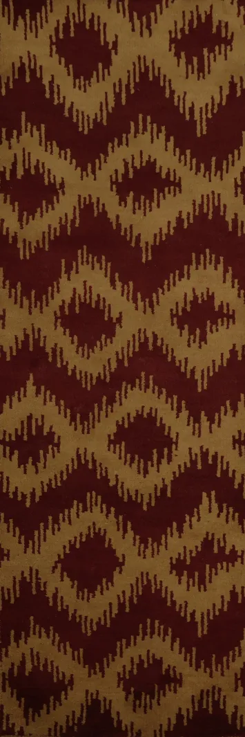 Traditional Ikat Brown and Gold Patterned Runner Rug 3x10