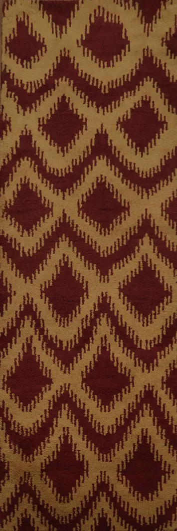 Rich Burgundy Red Runner Rug with Geometric Design 3x10